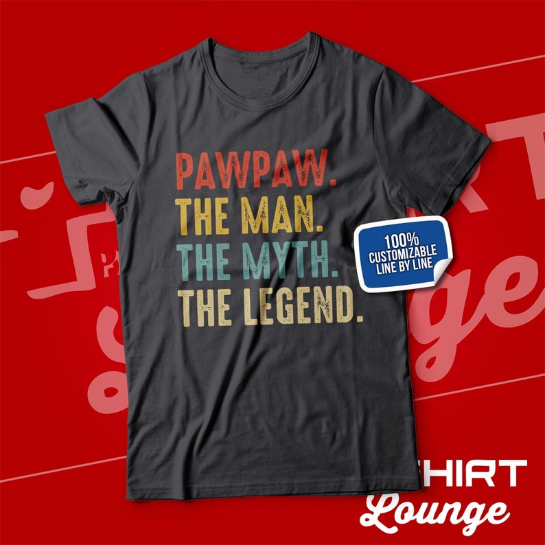 Pawpaw Gifts, Pawpaw The Man The Myth The Legend T-Shirt for Men, Paw Gift Ideas for Birthday, Father's Day, Baby Announcement Reveal, Retro Charcoal