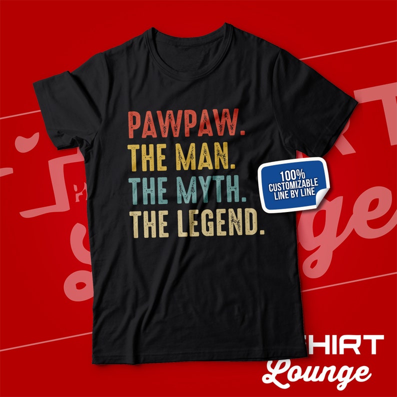 Pawpaw Gifts, Pawpaw The Man The Myth The Legend T-Shirt for Men, Paw Gift Ideas for Birthday, Father's Day, Baby Announcement Reveal, Retro Black