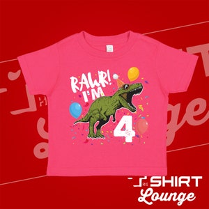 Rawr I'm Four Dinosaur 4th Birthday Shirt Hot Pink
