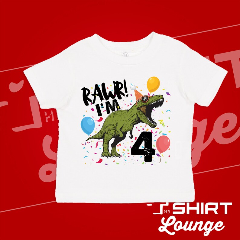 Rawr I'm Four Dinosaur 4th Birthday Shirt White
