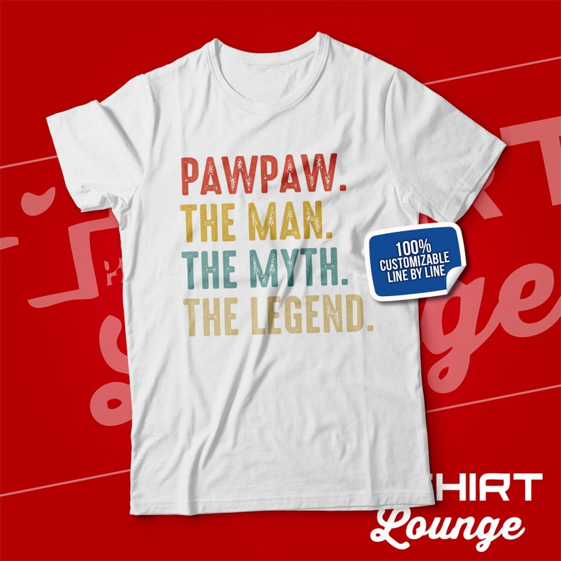 Pawpaw Gifts, Pawpaw The Man The Myth The Legend T-Shirt for Men, Paw Gift Ideas for Birthday, Father's Day, Baby Announcement Reveal, Retro White