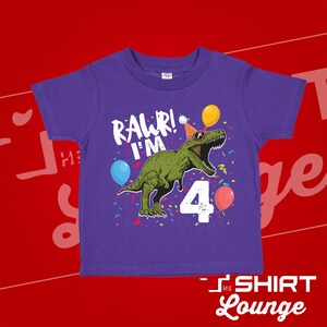 Rawr I'm Four Dinosaur 4th Birthday Shirt Purple