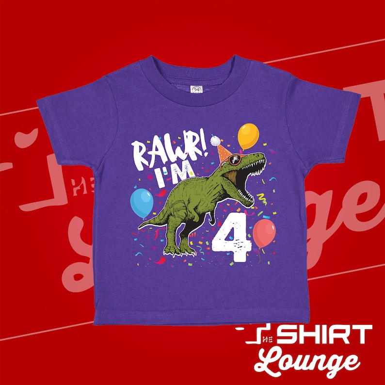 Rawr I'm Four Dinosaur 4th Birthday Shirt Purple