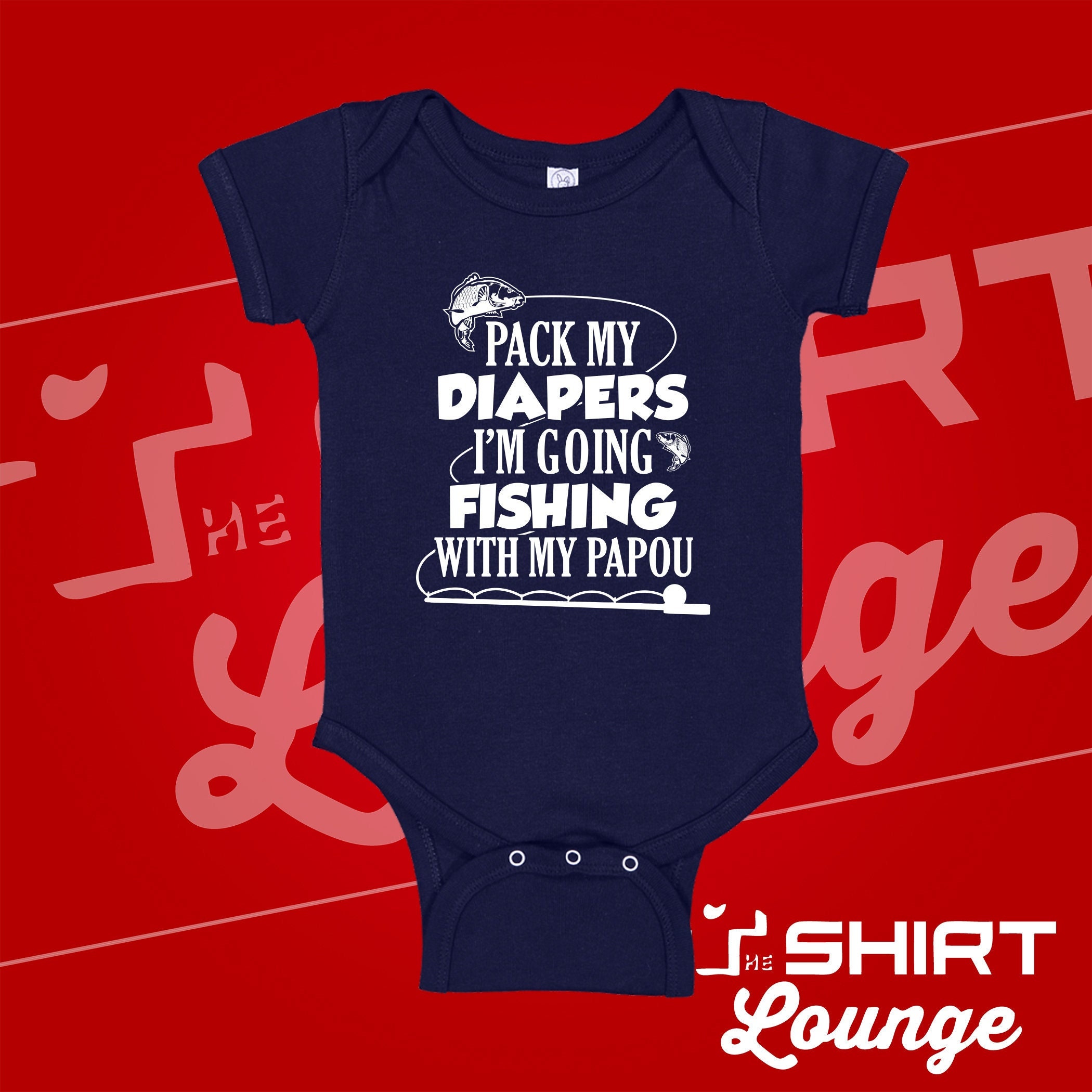 Papou Baby Clothes, I'm Going Fishing With Papou Bodysuit One