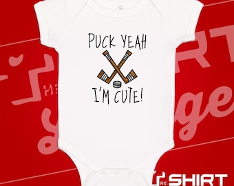 Cute Hockey Baby Clothes One Piece or Toddler T-Shirt Puck Yeah