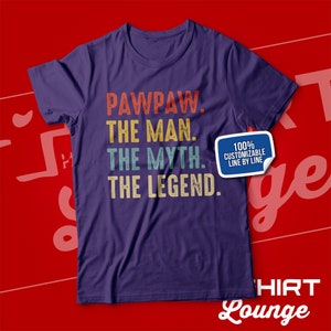 Pawpaw Gifts, Pawpaw The Man The Myth The Legend T-Shirt for Men, Paw Gift Ideas for Birthday, Father's Day, Baby Announcement Reveal, Retro Purple