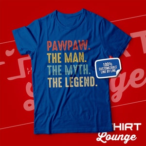 Pawpaw Gifts, Pawpaw The Man The Myth The Legend T-Shirt for Men, Paw Gift Ideas for Birthday, Father's Day, Baby Announcement Reveal, Retro Royal Blue
