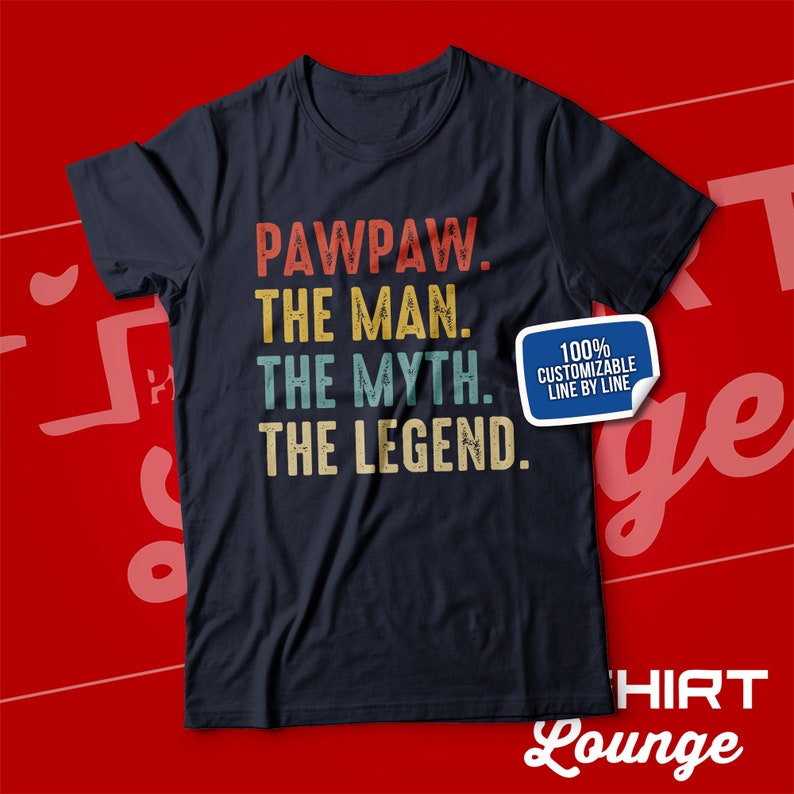 Pawpaw Gifts, Pawpaw The Man The Myth The Legend T-Shirt for Men, Paw Gift Ideas for Birthday, Father's Day, Baby Announcement Reveal, Retro Navy