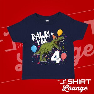 Rawr I'm Four Dinosaur 4th Birthday Shirt Navy Blue