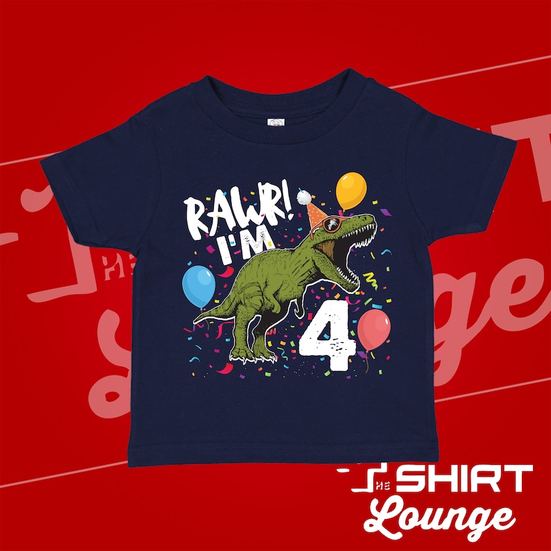 Rawr I'm Four Dinosaur 4th Birthday Shirt Navy Blue