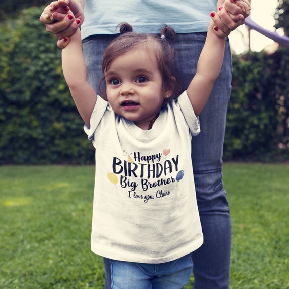 Happy Birthday Big Brother Baby Bodysuit One Piece Toddler T-shirt for  B-day Part, Gift From Little Brother, Little Sister, Custom Name 