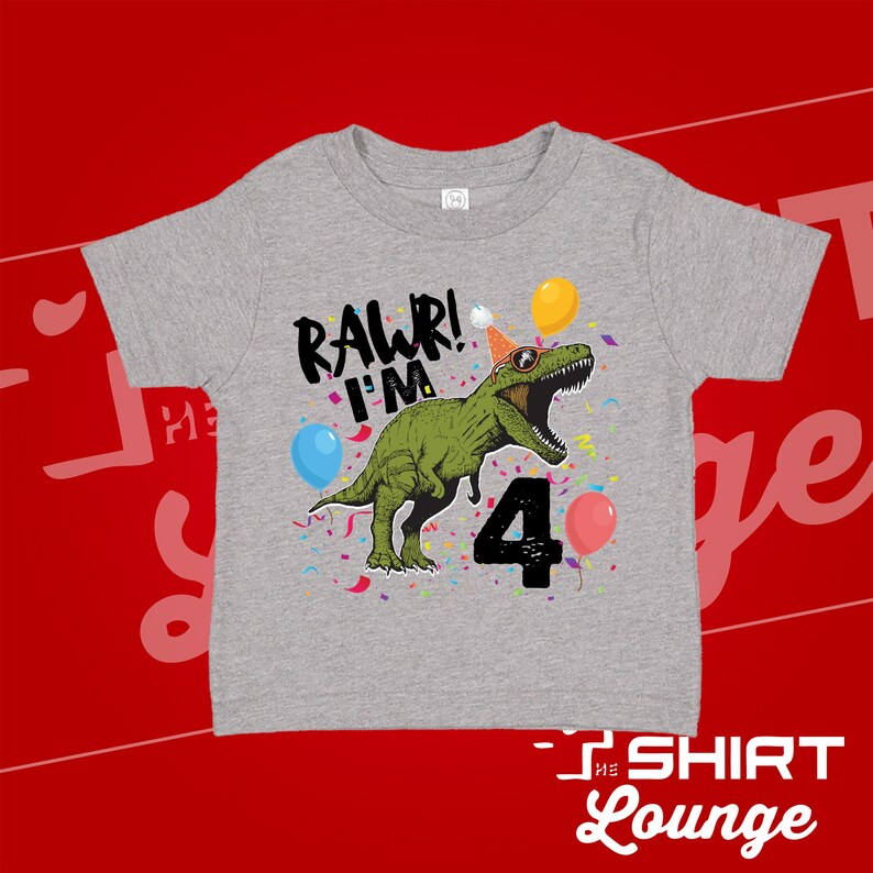 Rawr I'm Four Dinosaur 4th Birthday Shirt Athletic Heather
