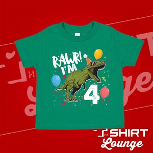 Rawr I'm Four Dinosaur 4th Birthday Shirt Kelly Green