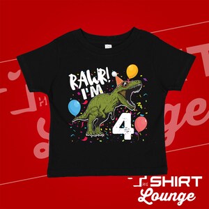 Rawr I'm Four Dinosaur 4th Birthday Shirt Black