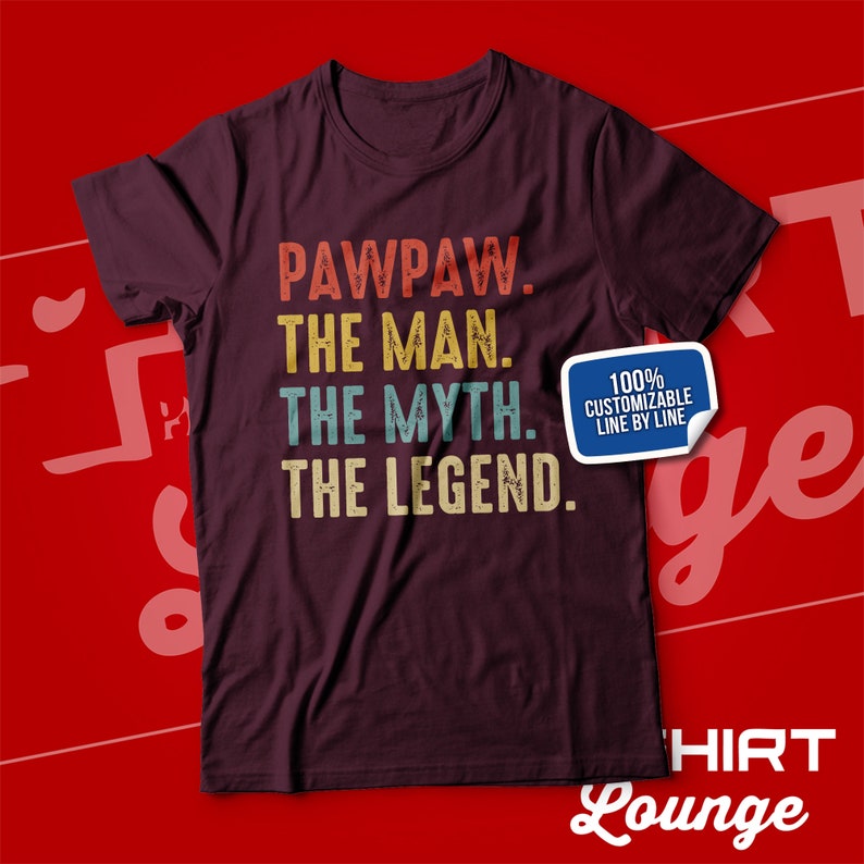 Pawpaw Gifts, Pawpaw The Man The Myth The Legend T-Shirt for Men, Paw Gift Ideas for Birthday, Father's Day, Baby Announcement Reveal, Retro Maroon