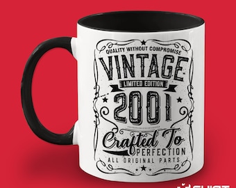 23rd Birthday Mug Gift, Born in 2001 Vintage Cup, Turning 23, Limited Edition Since 2001, Whiskey Drinker Birthday Present for Men, Women