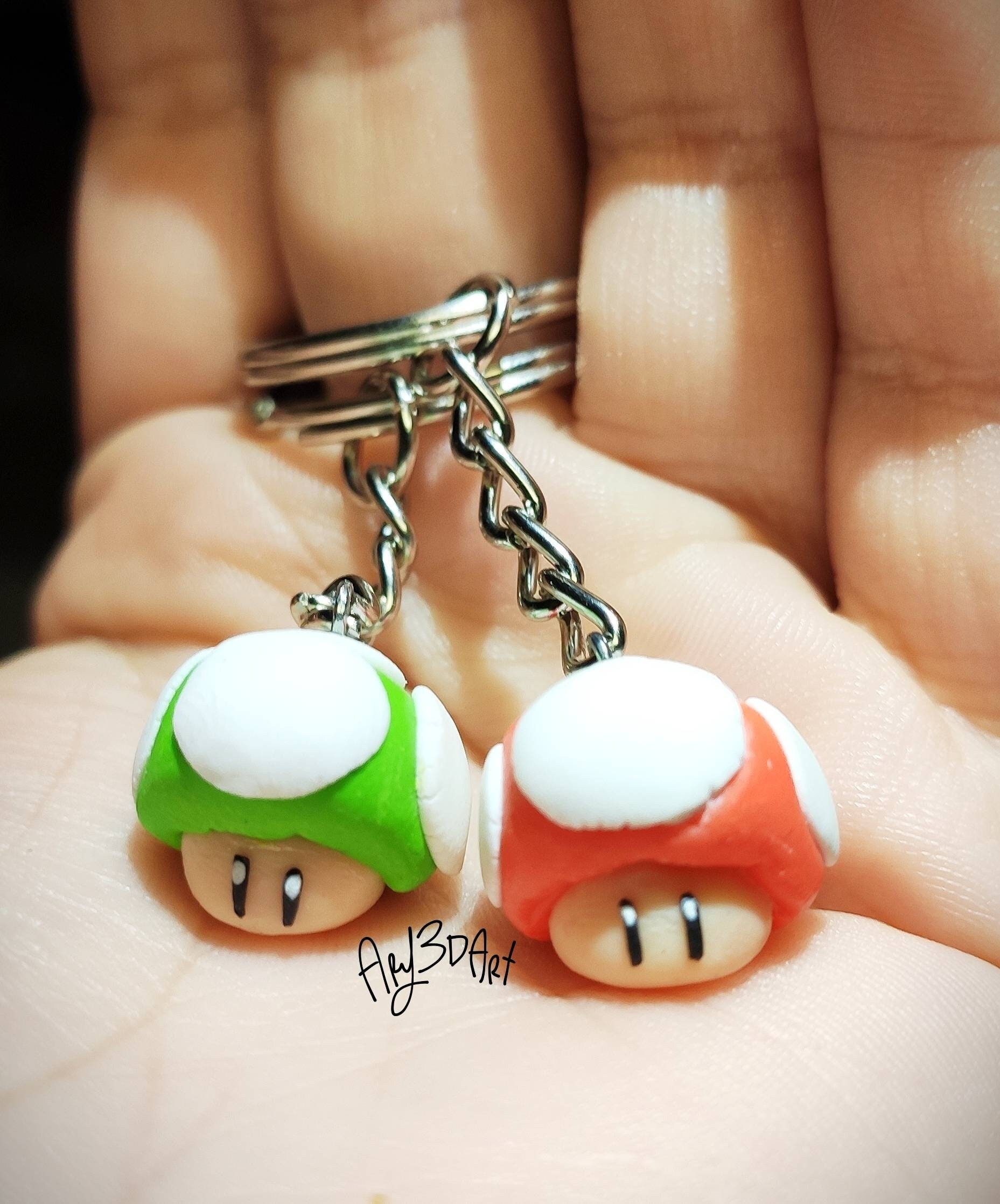 Supermario 1-UP mushroom clay keychain