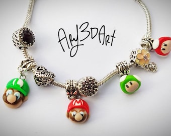 Super Mario polymer clay bracelet or necklace charm