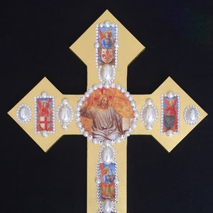Wall Cross, Decorative Cross, Spiritual Gift, Home Decor Cross, Religious Gift, Christmas, Easter, Gold Leaf. Swarovski Crystals, Icons, Art