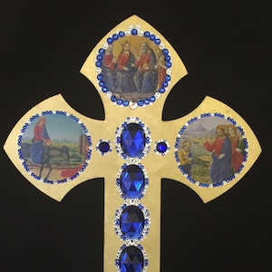 Wall Cross, Decorative Cross, Spiritual Gift, Home Decor Cross, Religious Gift, Christmas, Easter, Gold Leaf. Swarovski Crystals, Icons, Art
