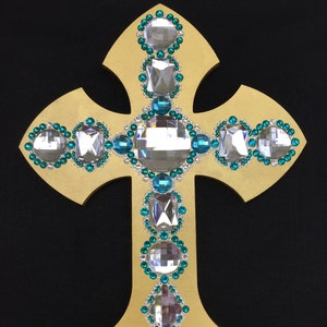 Wall Cross, Decorative Cross, Spiritual Gift, Home Decor Cross, Religious Gift, Christmas, Easter, Gold Leaf, Swarovski Crystals, Icons, Art
