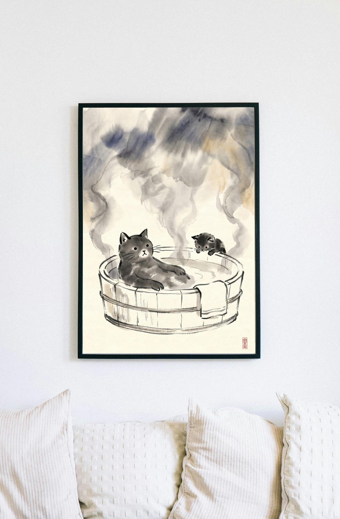 Black Cat in the Onsen Japanese Wall Art Digital Download - Etsy