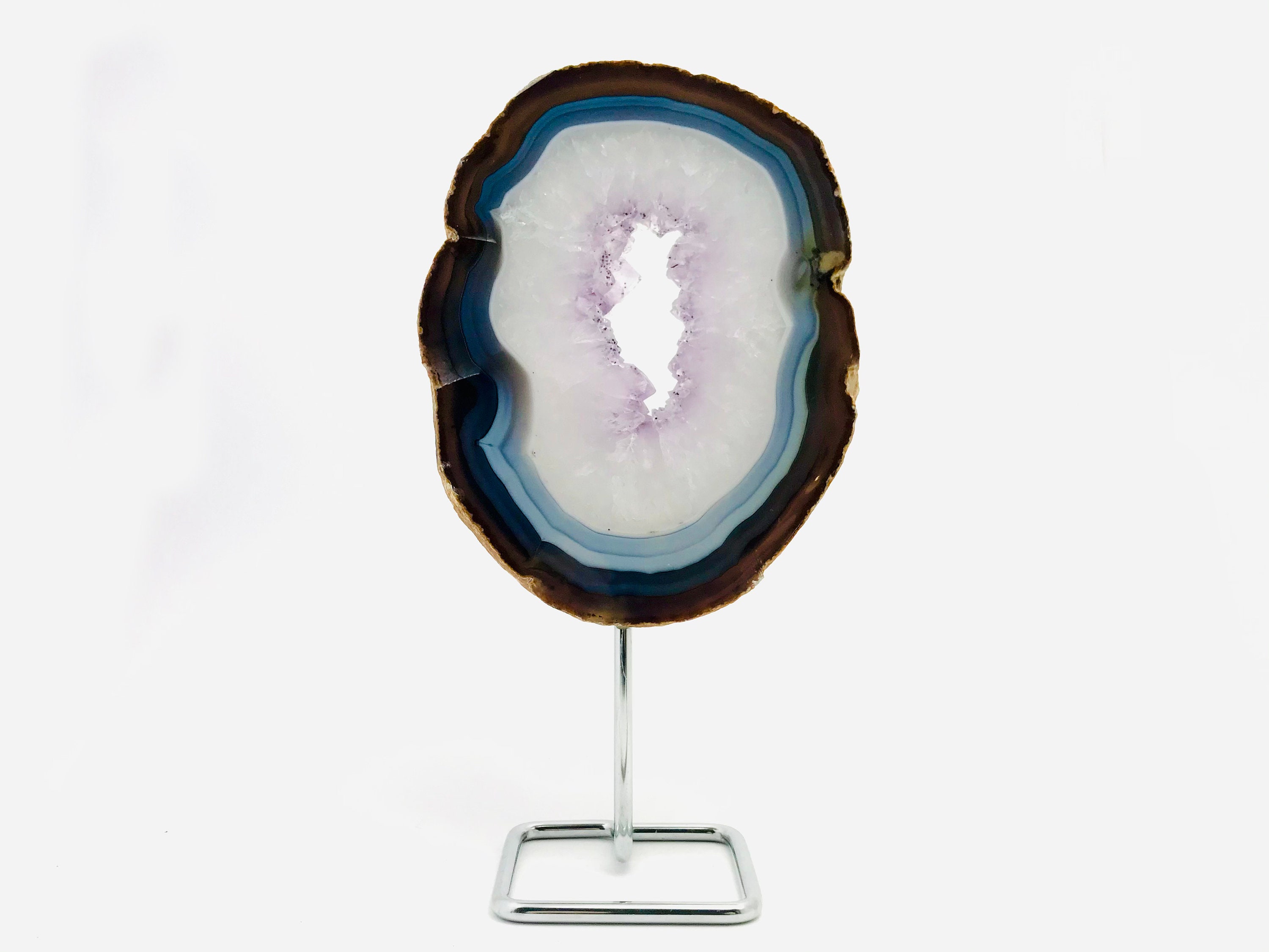 Agate sur Socle, 1186 Gr, Agate Améthyste, Cabinet de Curiosité, Tranche Agate, Minéraux Collection,