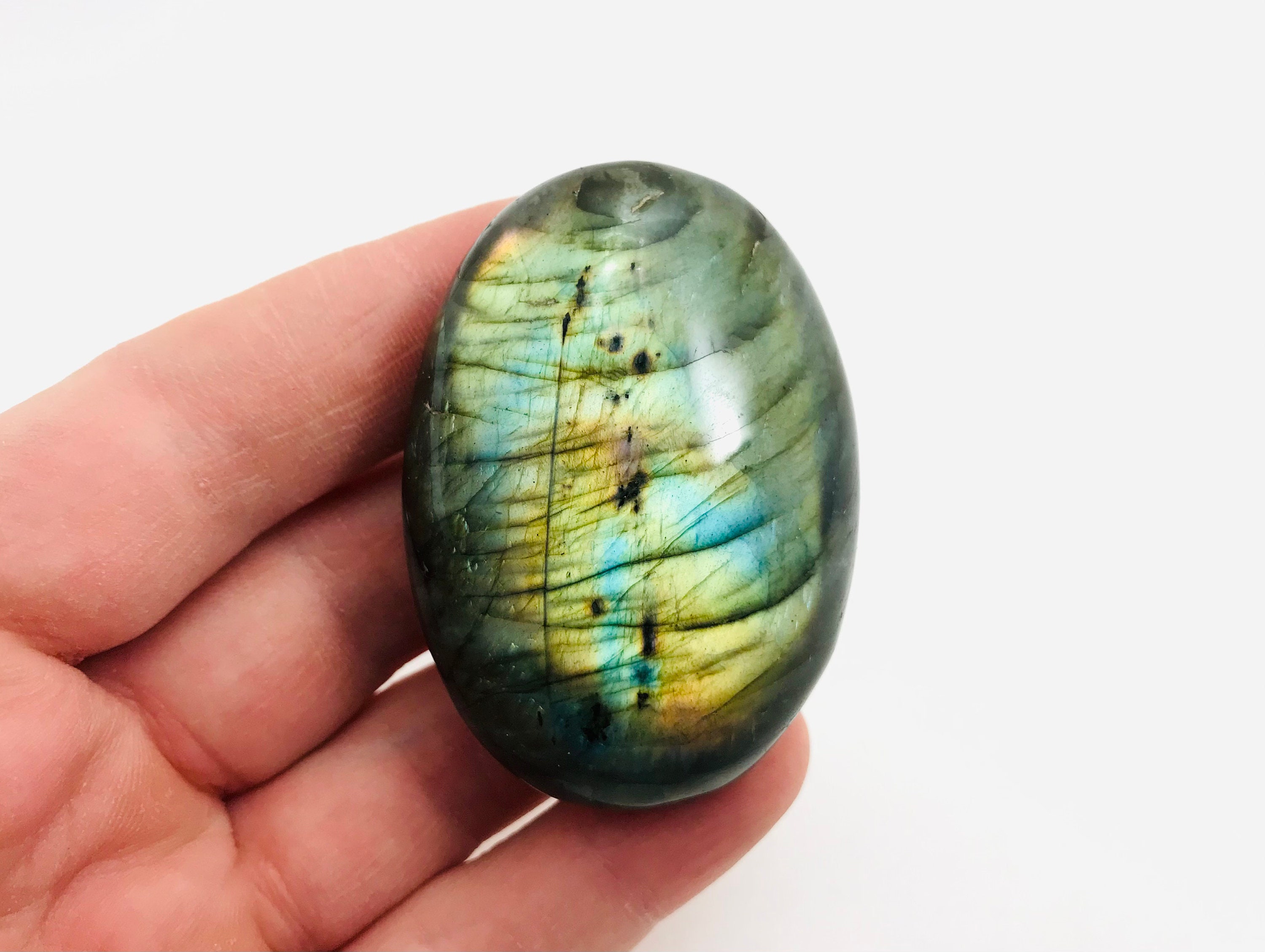 Galet de Labradorite, Labradorite Bleue, Cabinet Curiosité, Minéraux, Lithothérapie, Jaune, Orange, 