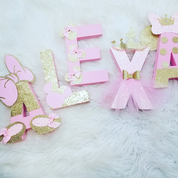 Minnie Inspired Letters - Letras rosas y doradas - Cartas de hitos - Foto Props - Cartas decorativas