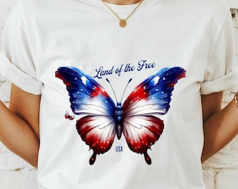 Patriotic Butterfly PNG, 4th of July Design, Land of the Free Boho Sublimation Design,Independence Day Digital Download, American Girl Shirt