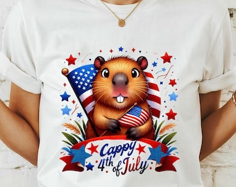 Patriotic Capybara 4th of July PNG: American Flag Sublimation Design (Digital Download)