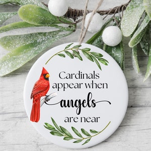 Cardinal Ornament, Christmas Ornament, Memorial Gift,  Red Cardinal Memory , Ceramic Bird Ornament for Deceased Loved One, Bereavement Gift