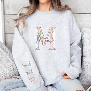 Sudadera Mimi con nombres de nietos, sudadera Nana, regalos Nana, regalo de sudadera con estampado floral Grammy, regalo para Nana