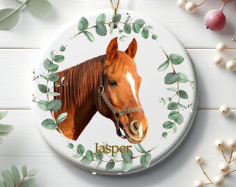 Horse Ornament, Custom Horse Ornament, Horse Lover Gift, Christmas Ornament with Mare, Cowboy Ornament Gift, Cowgirl Ceramic Horse Keepsake