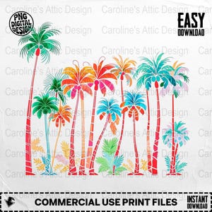 Palm Tree Digital,Tropical Png,Colorful Palm Trees,Beach Png,Summer Vibes Png,Sublimation Png,Digital Download png