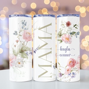 MAMA Tumbler Wrap, MOM Tumbler Wrap PNG Lägg till namn Blommig Tumbler Sömlös Sublimeringsdesign Nedladdningar - Slim 20oz Design