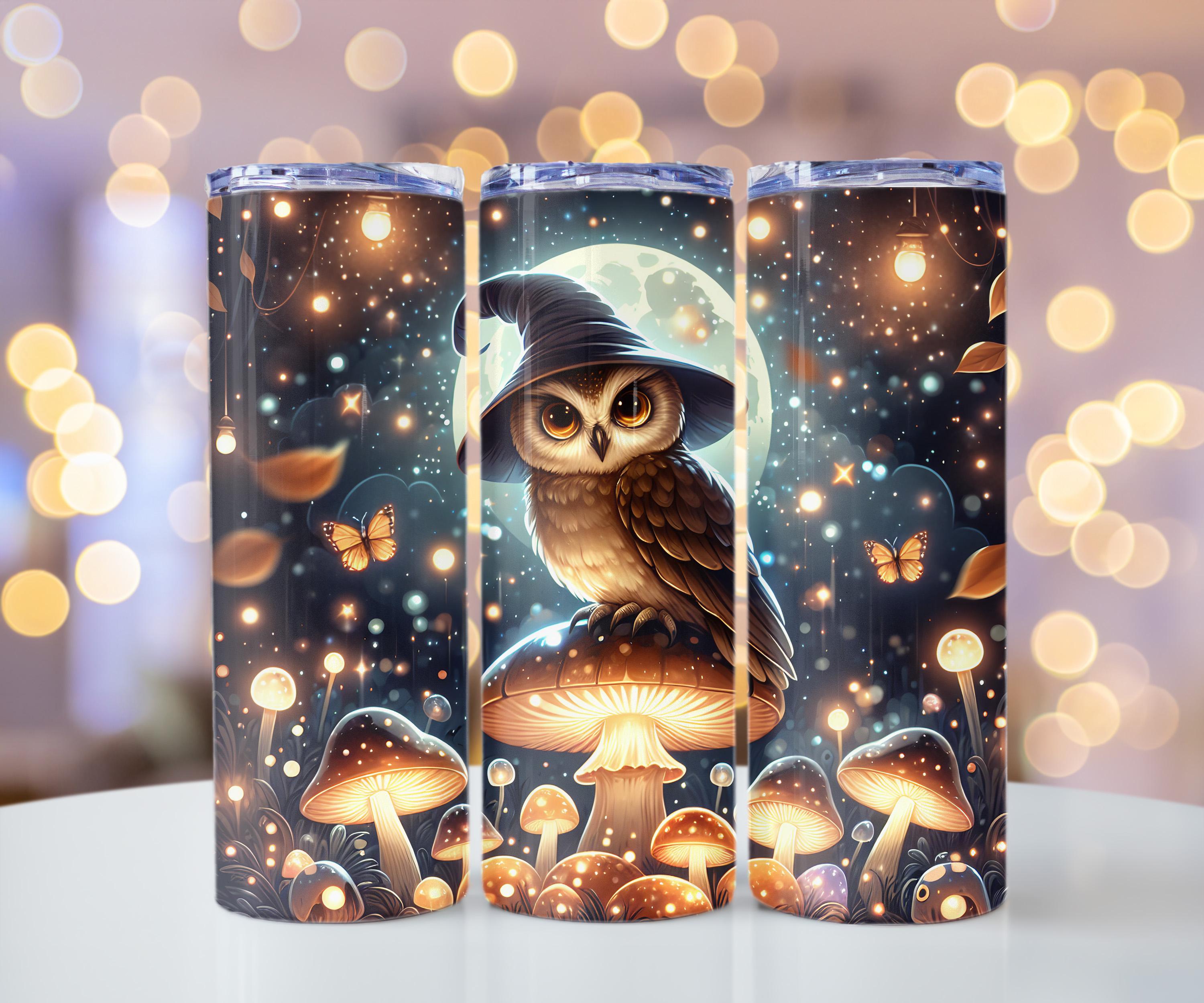 Cottage Core Owl Tumbler Wrap, Fantasy Mushroom PNG, Spooky Forest Sublimation Designs, Witch Owl Tu