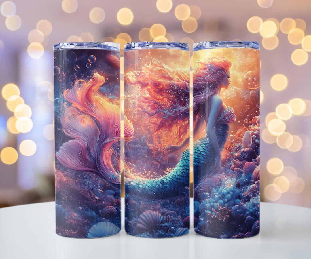 Mermaid Tumbler Wrap PNG, Seamless Mermaid Art, Design 20 Oz Skinny ...