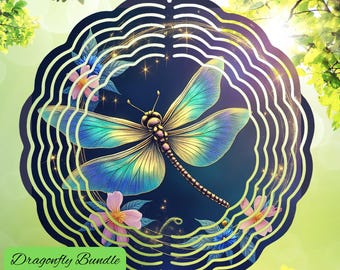 Dragonfly Wind Spinner PNG,  Celestial Dragon-fly Bundle, Shimmering Night Outdoor Garden Gift, Sublimation Art, Magical Digital Download