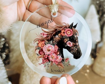 Personalized Horse Ornament,  Horse Lover Gift, Glass Christmas Ornament , Cowgirl Keepsake, Horse Christmas Decor, Cowgirl Christmas Gift
