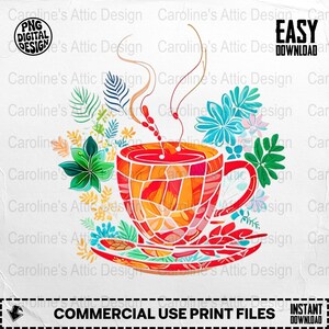 Floral Tea Cup Png, Flower Coffee Cup Clipart, Digital Download png, Coffee Cup Design, Tea Cup Digital, Floral Cup Clipart
