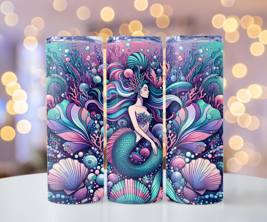Mermaid Tumbler Wrap PNG, Seamless Mermaid Art, Design 20 Oz Skinny ...