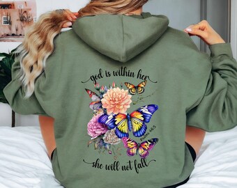 Christian Hoodie, Womens Faith Sweatshirt, Gift for Daughter, Floral Christiian Apparel, Trendy Bible Verse, Hooded Sweatshirt Clothing