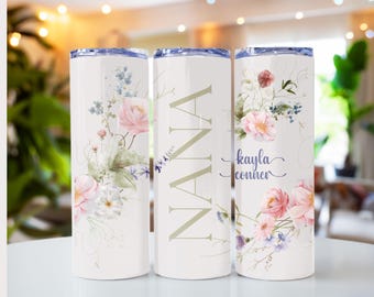 Floral NANA Tumbler Wrap: Add Kids Names, Sublimation Design (PNG Digital Download)