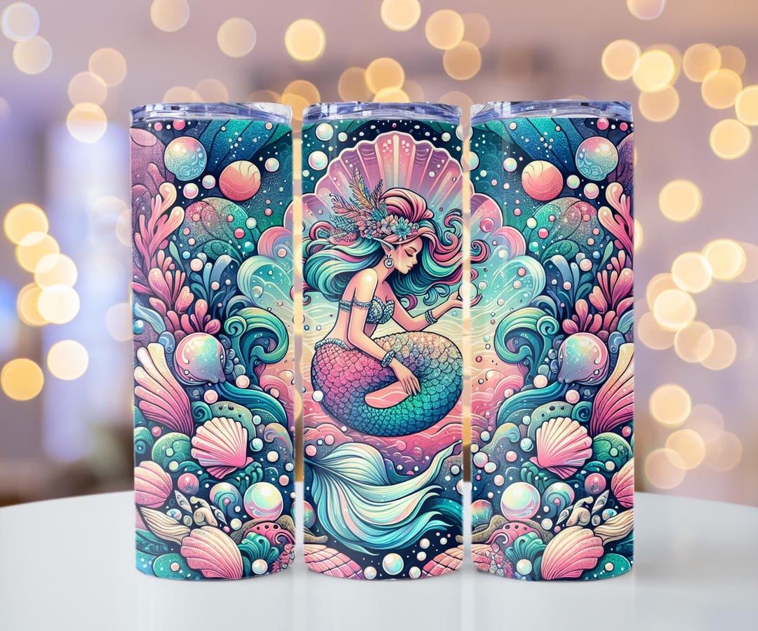 Mermaid Tumbler Wrap PNG, Seamless Mermaid Art, Design 20 Oz Skinny ...