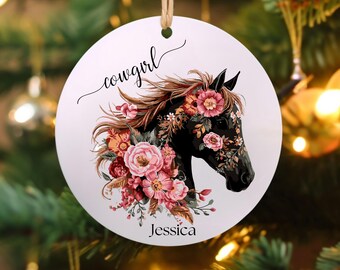 Personalized Horse Ornament: Floral Cowgirl Keepsake