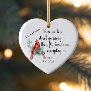 Cardinal Ornament, Christmas Ornament, Memorial Gift,  Red Cardinal Memory , Ceramic Bird Ornament for Loved One, Bereavement Gift