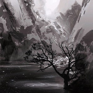 MIRRORMERE painting: Tolkien’s Middle Earth Inspired Fine Art Print of «Mirrormere»