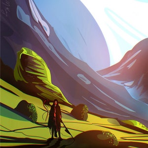 Stylised Fantasy Landscape: Fine Art Print of original painting «High Hills»