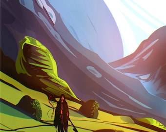 Stylizowany krajobraz fantasy: wydruk artystyczny oryginalnego obrazu «High Hills»